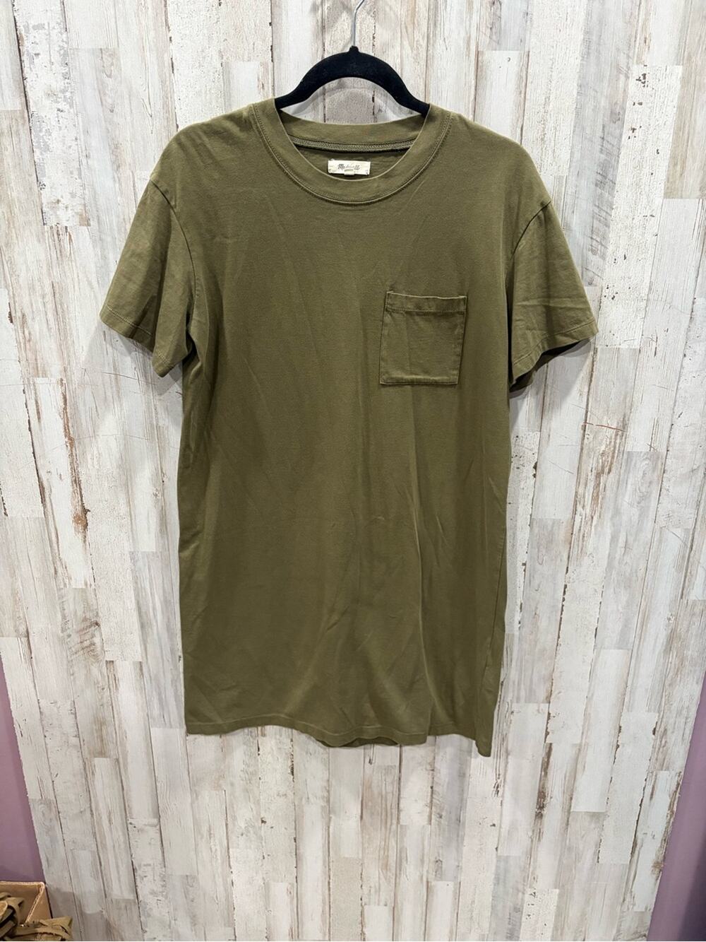 Madewell Olive Green Cotton Pocket Teeβ Dress Tshirt Mini Small Minimalist 90s